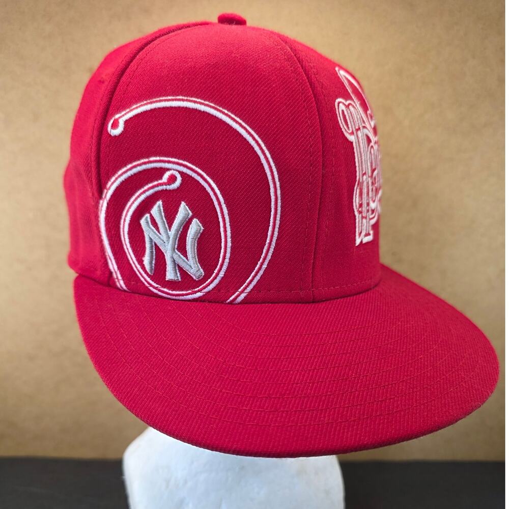 New York Yankees MLB New Era 59Fifty Fitted Hat Cap Sz 7-1/4 Red Large Logo